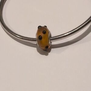 Silver Orange with Black Dots Glass Charm for Pandora Style‎ Bracelet